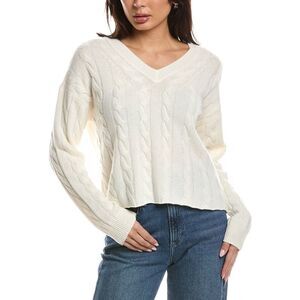 The Cashmere Project Womens  Cropped Cable V Neck Sweater, White